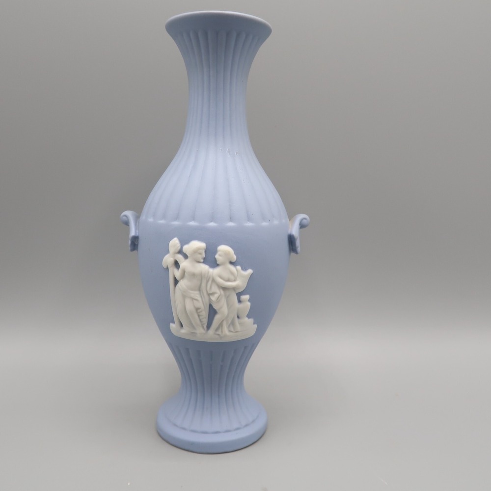 Wedgwood Style Blue And White Vase Vintage From Japan 7 inch Bud Flower